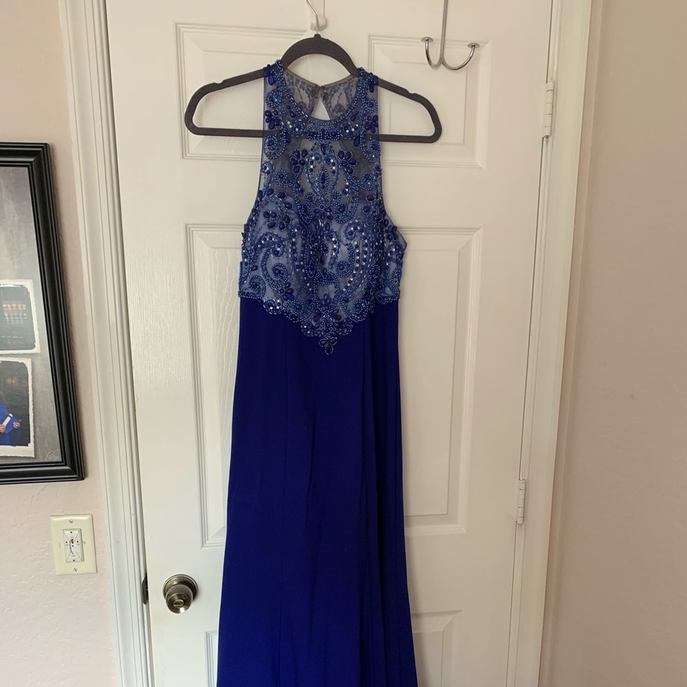 Camille La Vie blue prom dress open back size 6